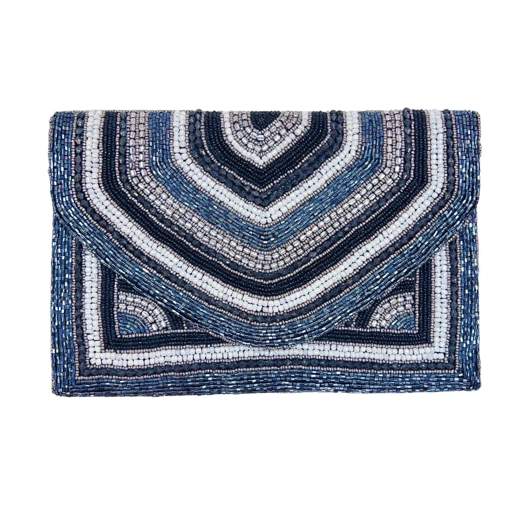 Treasure Jewels Jean Blue and Silver Beaded Clutch