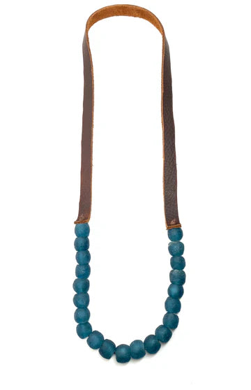Deep Turquoise Single Strand on Brown Leather