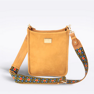 Hampton Road Butterscotch Leather Bag with Daisy Blue Strap
