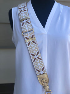 Hampton Road Gold Guitar Strap with Bone Brown XO Trim